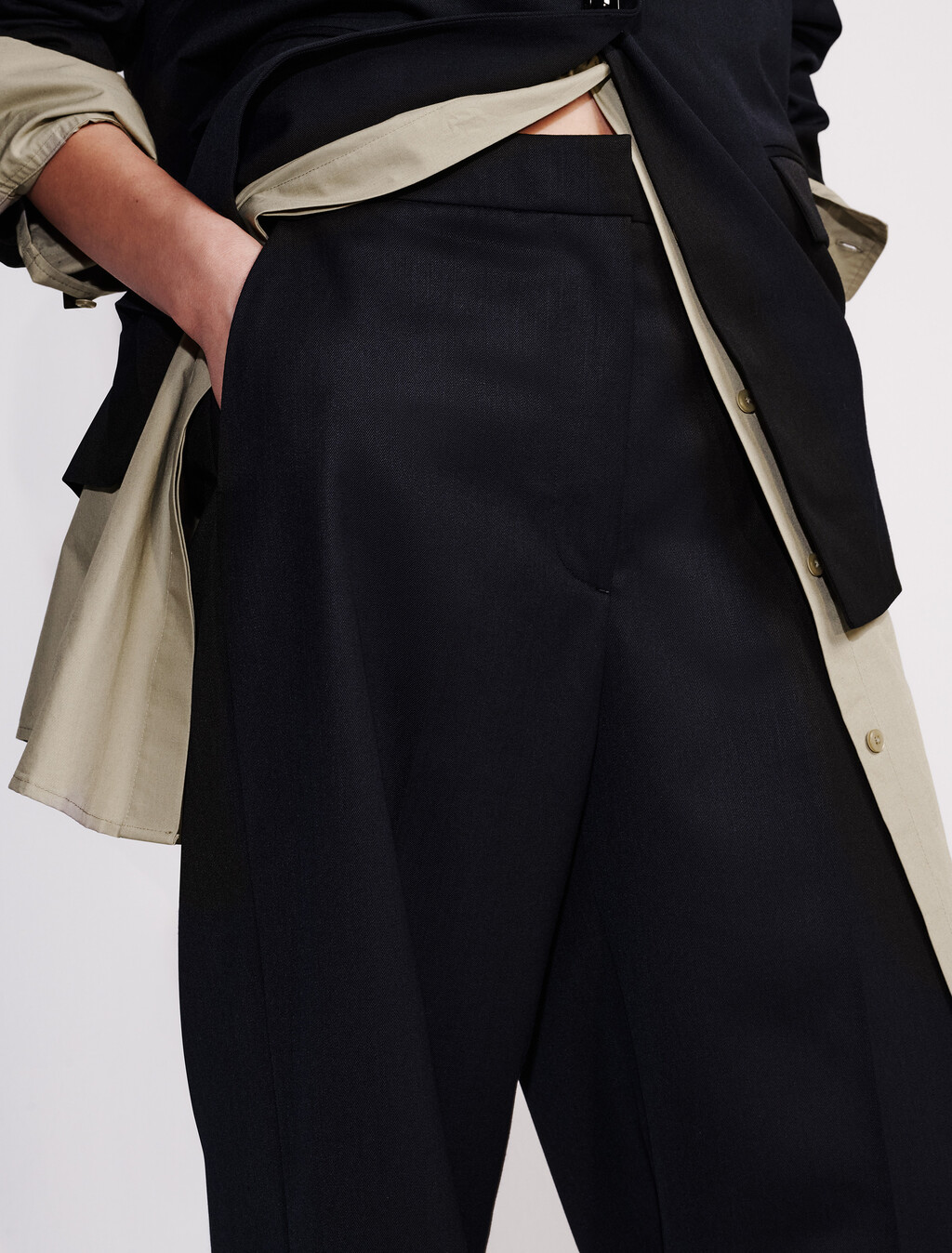 Wool Blend Tailored Pants, Black, hi-res