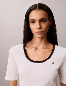 Slim Ribbed Open Back T-shirt, Bright White, hi-res