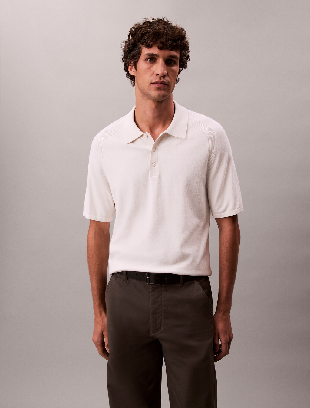 Tech Knit Viscose Polo, Chalk, hi-res