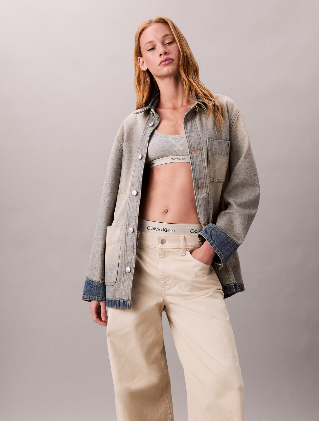 Super Wide Leg Twill Trousers, Fog, hi-res