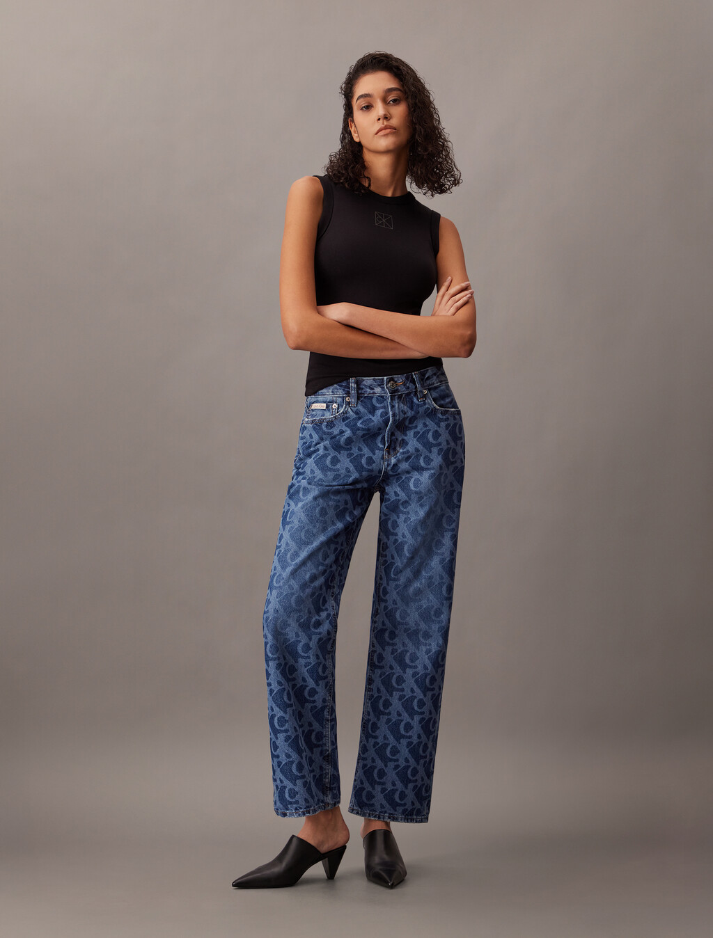 Ribbed Tank Top, Black, hi-res