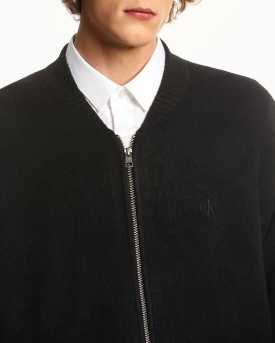 TWO TONE MONOGRAM ZIP UP SWEATER