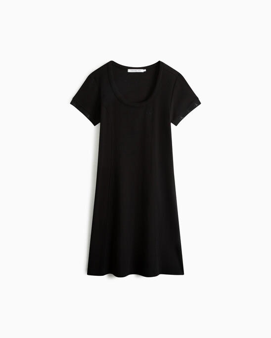 Logo Tape Rib Knit Body Stretch T-Shirt Dress