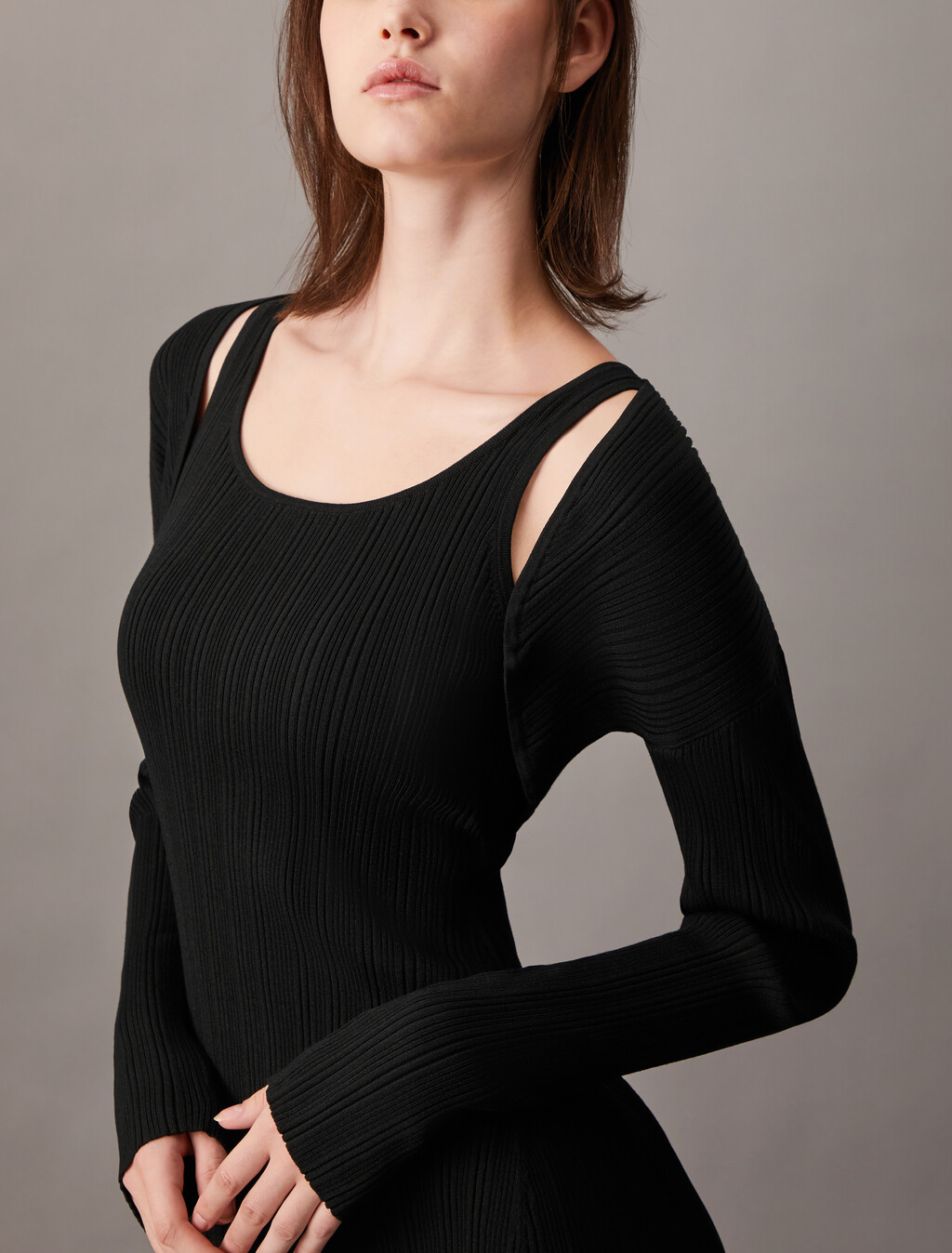 2 In 1 Rib Knit Dress, Ck Black, hi-res