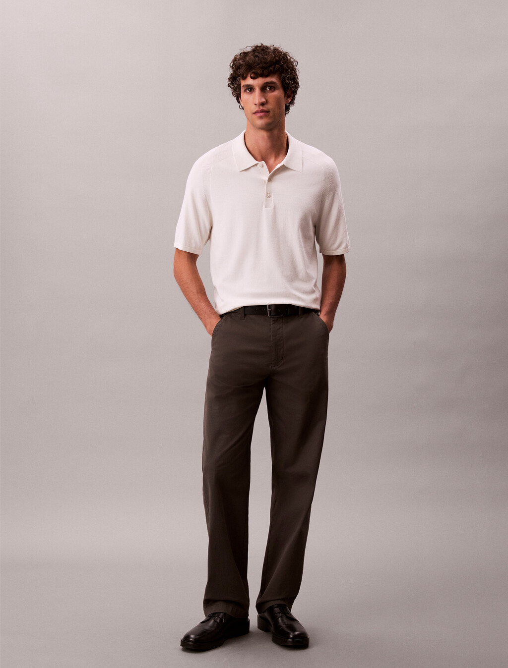 Tech Knit Viscose Polo, Chalk, hi-res