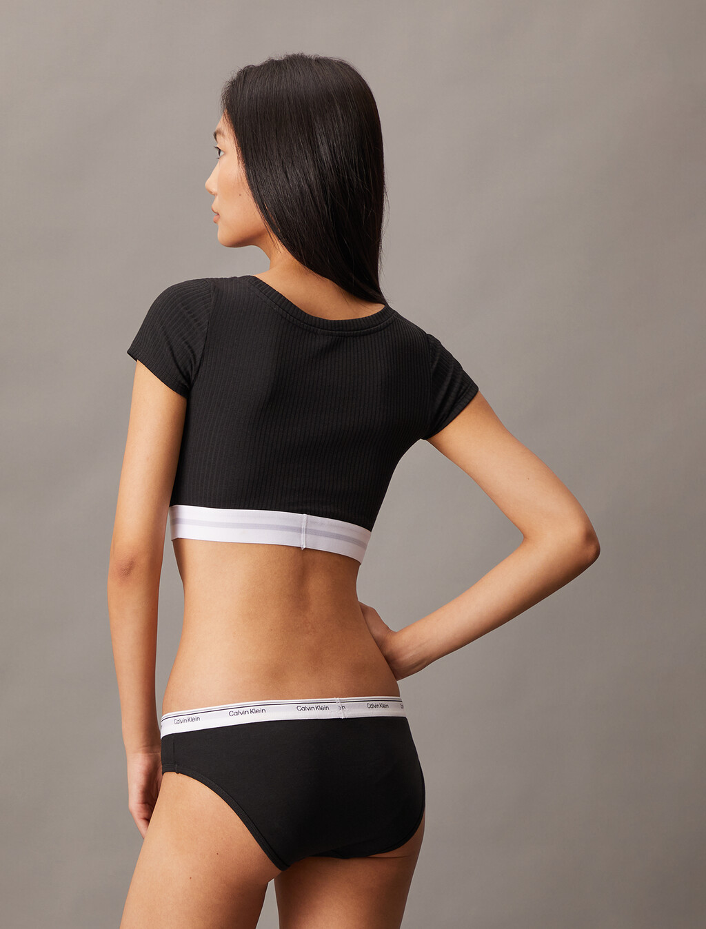 Cotton Modal Rib Knit T-Shirt Bralette, Black, hi-res
