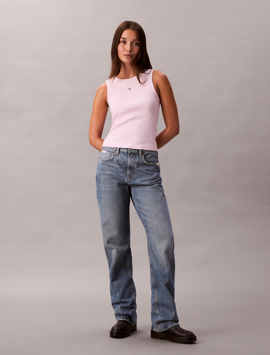 Cotton Stretch Rib Tank Top, Pearly Pink, hi-res