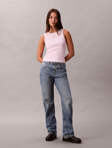 Cotton Stretch Rib Tank Top, Pearly Pink, hi-res