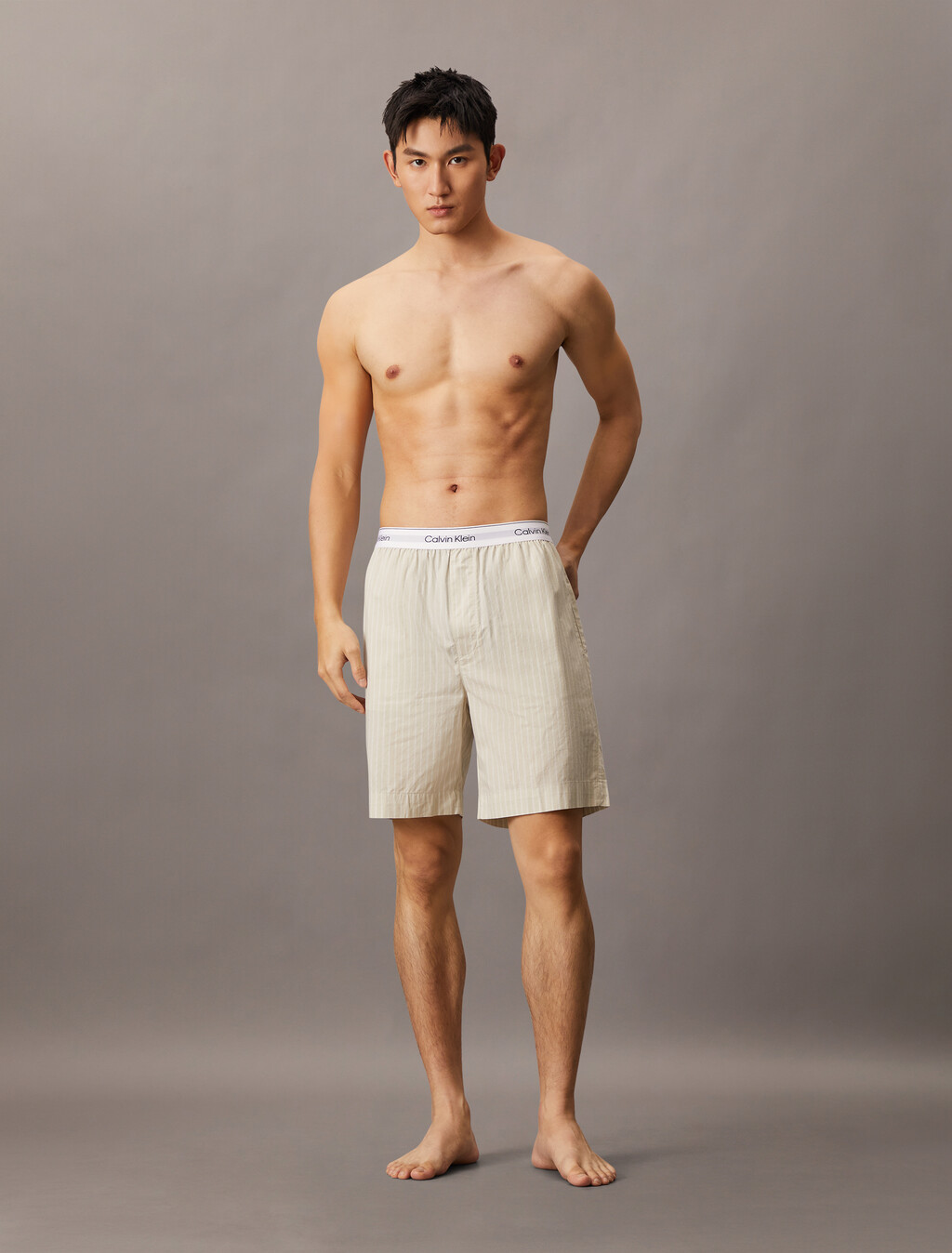 Cotton Poplin Sleep Short, 17744 STEADY STRIPE+PELICAN, hi-res