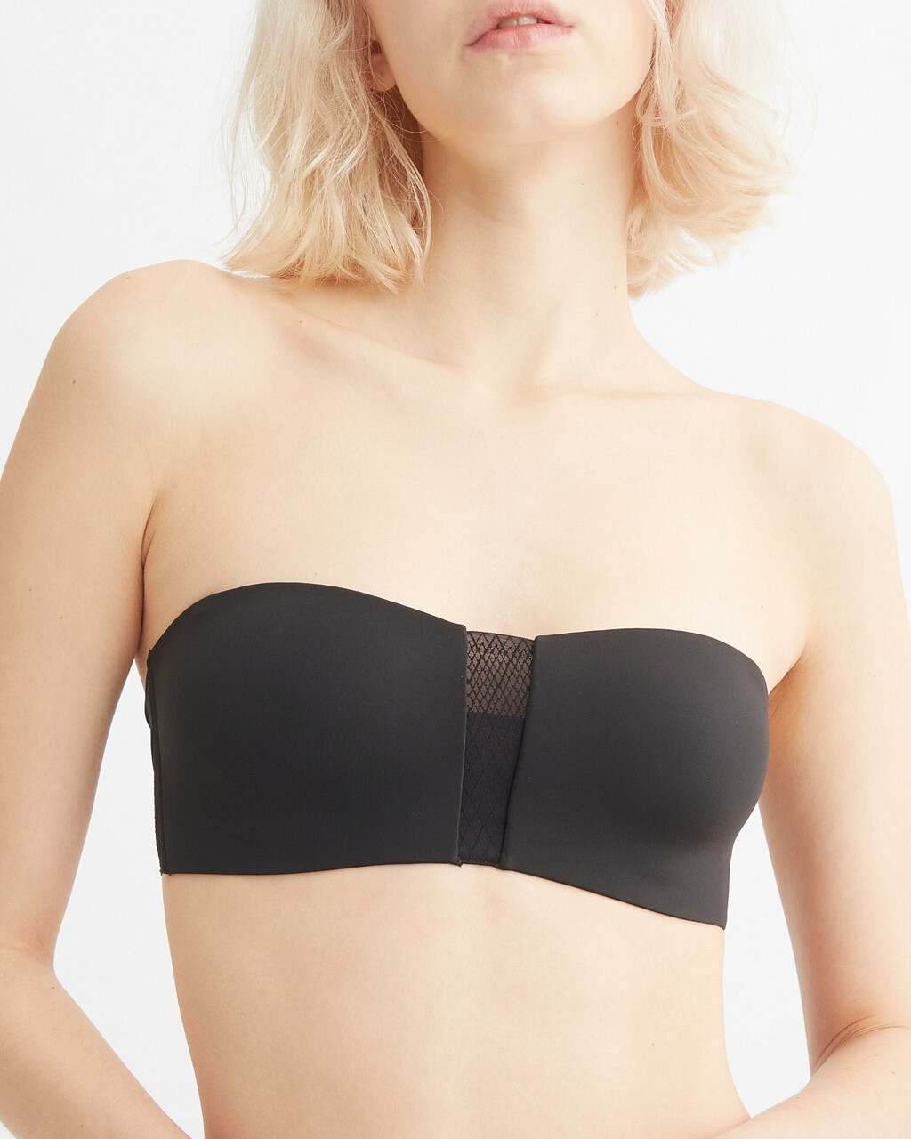 Mesh Lace Lightly Lined Bandeau Bra, Black, hi-res