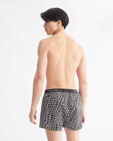 CALVIN KLEIN 1996 WOVEN  COTTON BOXERS, WARPED LOGO PRINT_BLACK, hi-res