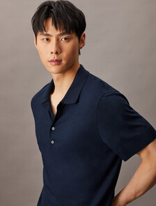 Fine Knit Lyocell Blend Polo Shirt, Dark Sapphire, hi-res
