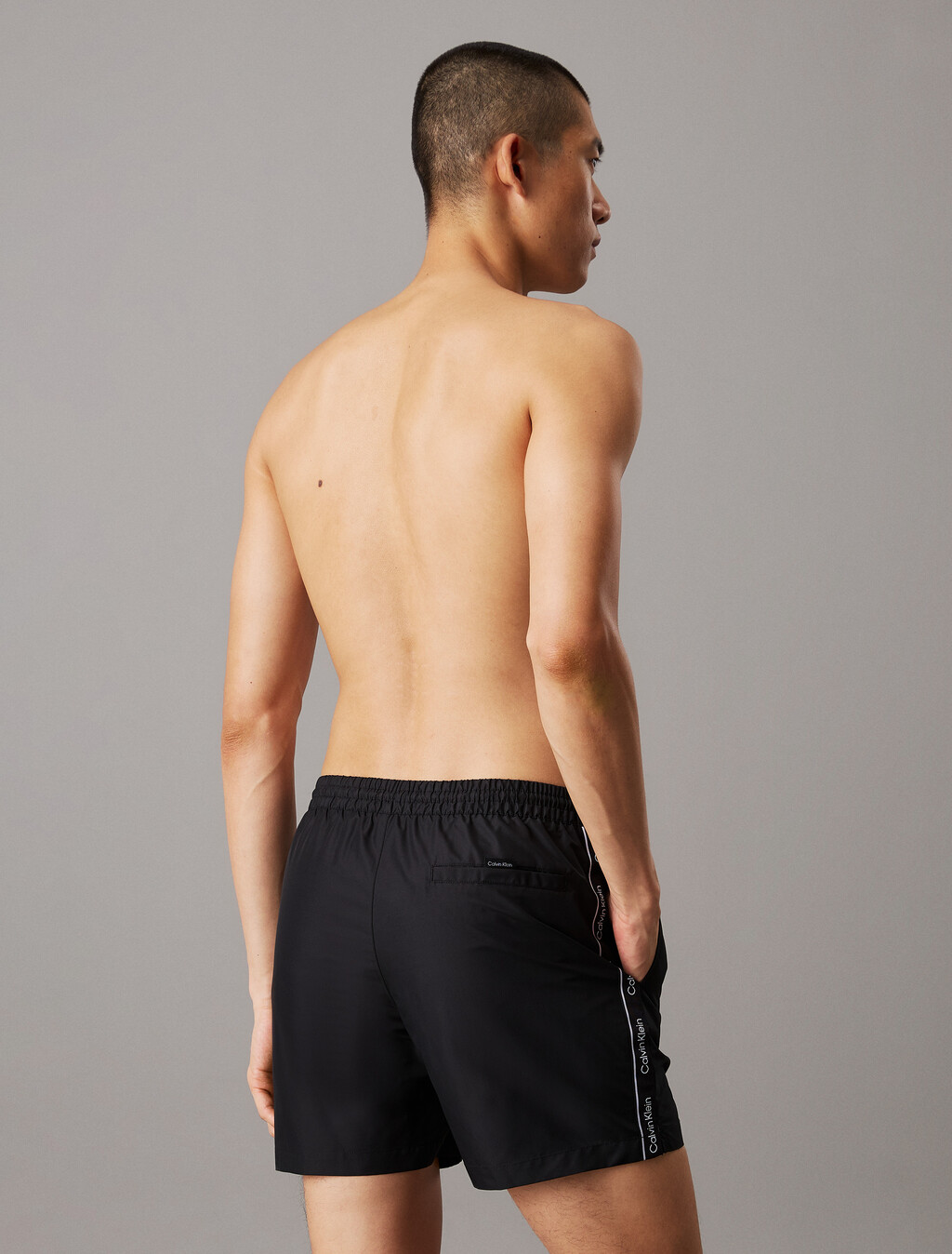Medium Drawstring Swim Shorts - Logo Tape, Pvh Black, hi-res