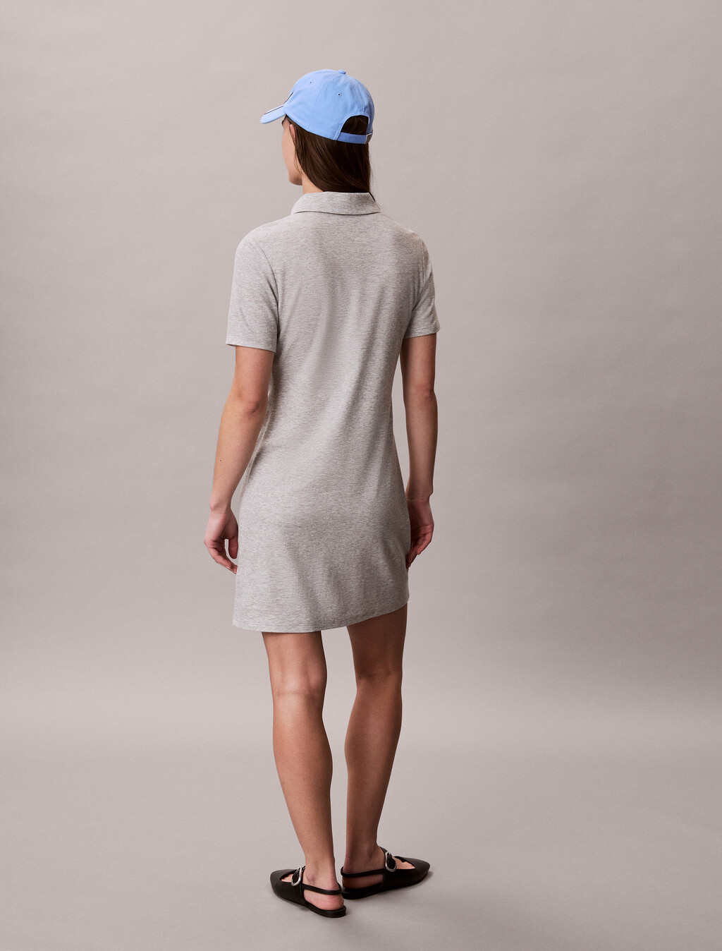 Cotton Lyocell Drape Polo Dress, B10 Grey Heather, hi-res