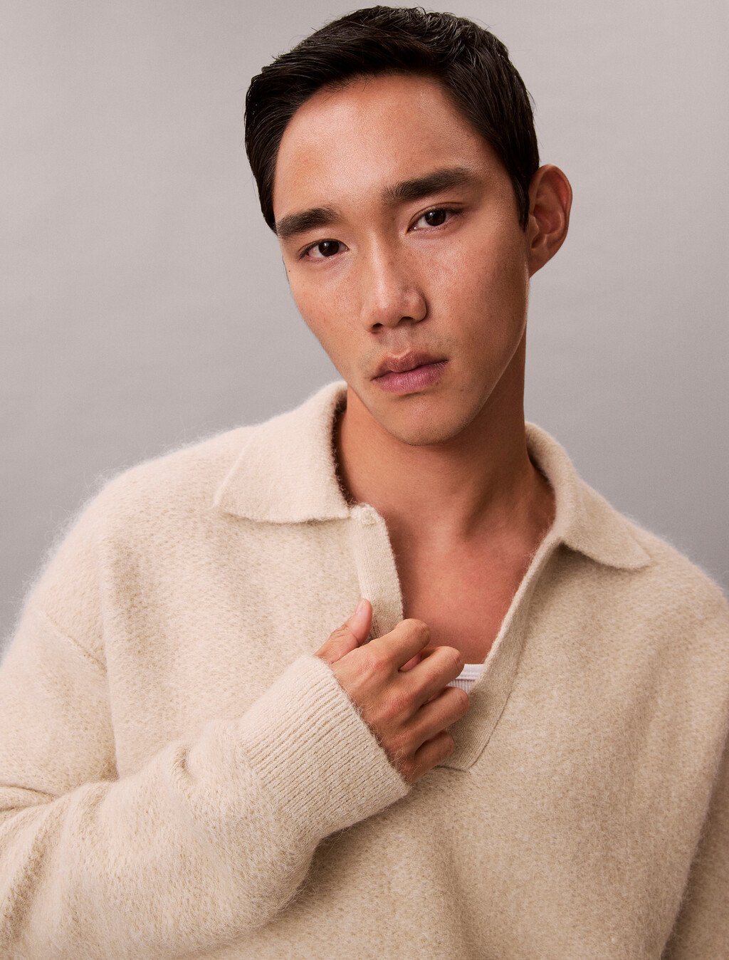 Brushed Alpaca Blend Johnny Collar Jumper, Pelican, hi-res