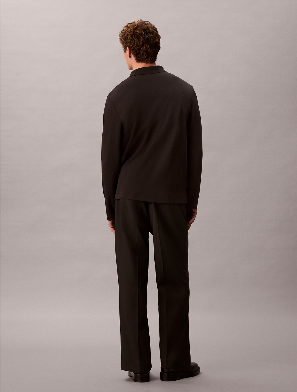 Luxe Cotton Long Sleeve Polo, Black, hi-res