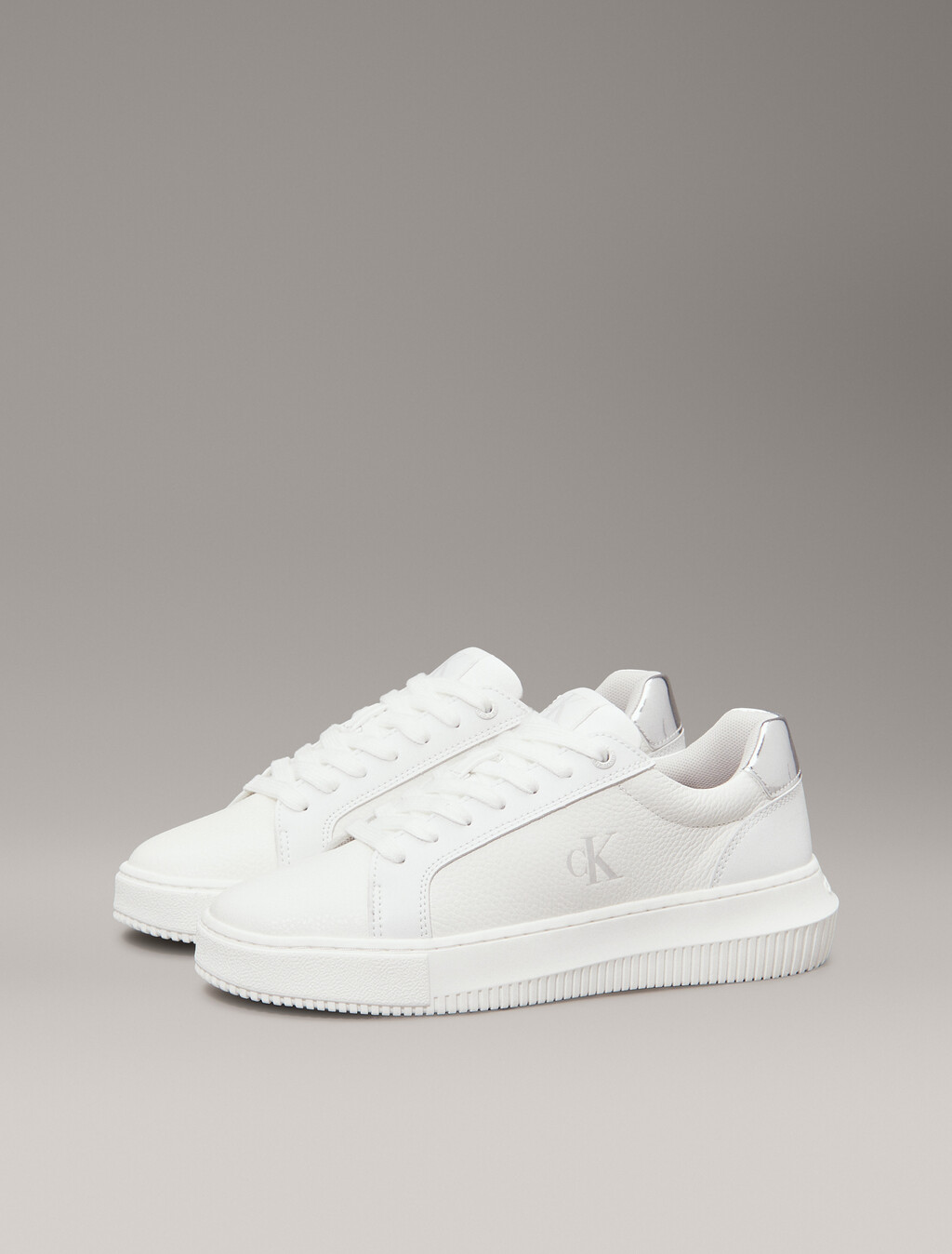 Leather Trainers, Bright White/Silver, hi-res