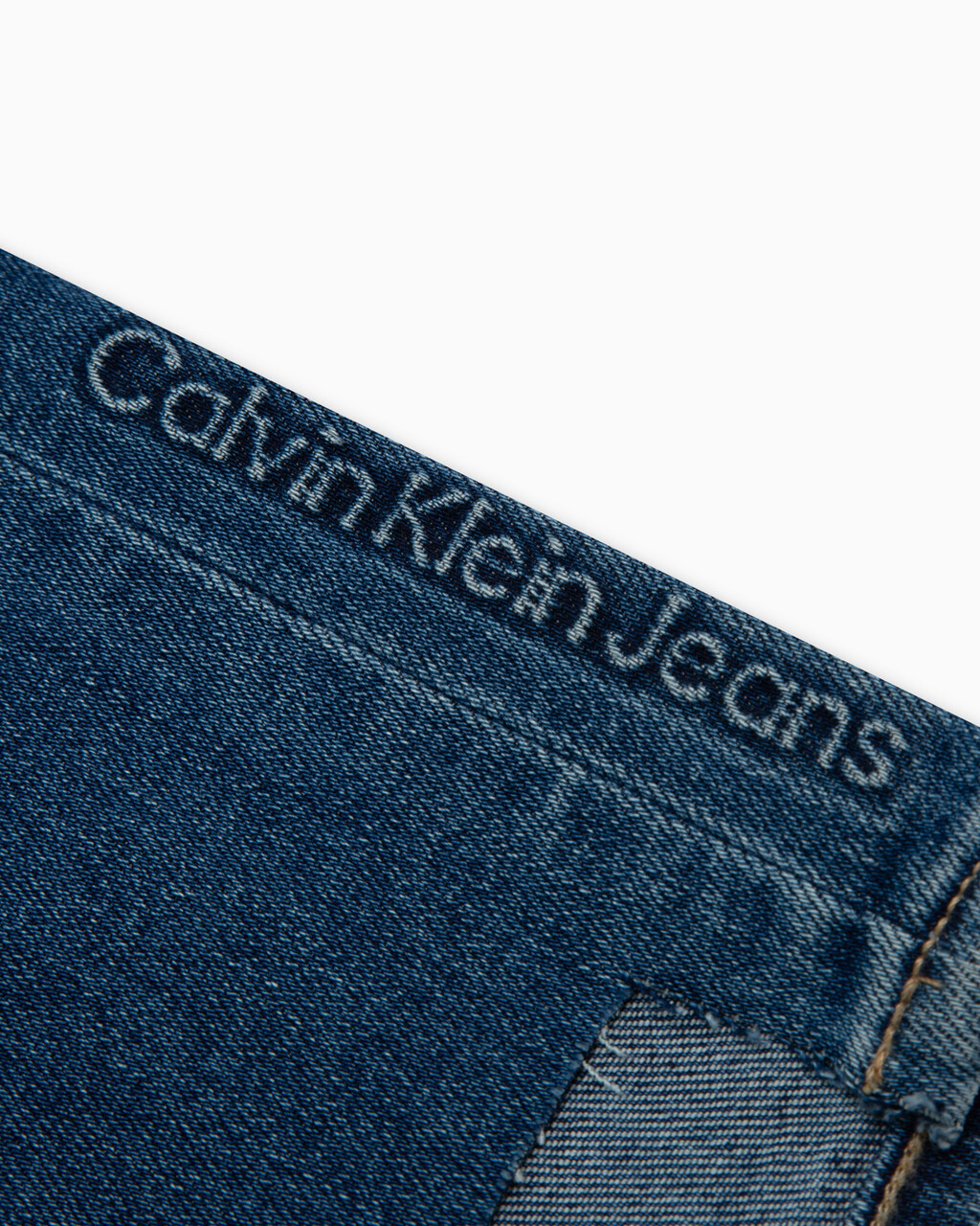 Italian Denim High Rise Slim Straight Jeans, Med Blue Side Emboss, hi-res