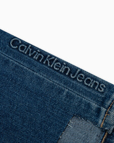Italian Denim High Rise Slim Straight Jeans, Med Blue Side Emboss, hi-res