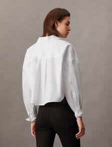 Cropped Stripe Shirt, Bright White, hi-res