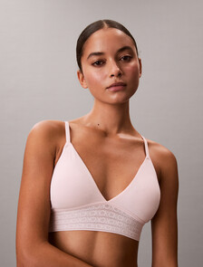 Cotton Stretch Lace Lightly Lined Triangle Bralette, NYMPHS THIGH, hi-res