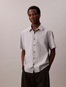 Textured Stripe Short Sleeve Shirt, Black, hi-res