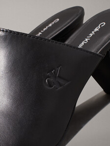 Leather Cone Heel Mules, Triple Black, hi-res