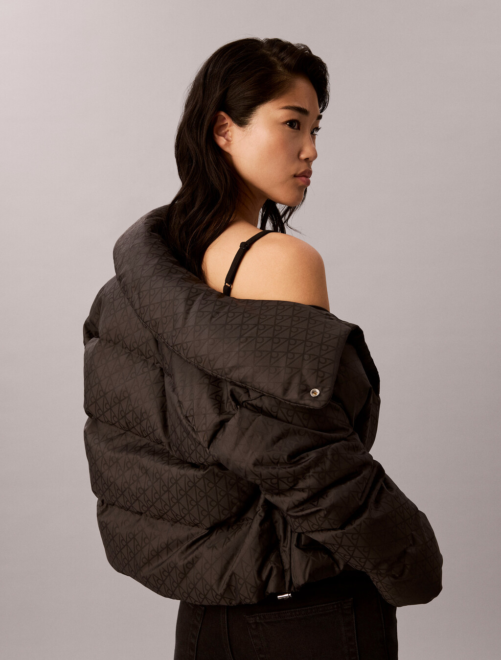 All-Over Logo Down Puffer Jacket, Black CK Emblem Jacquard, hi-res