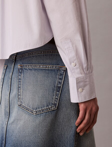 Cropped Cotton Poplin Stripe Shirt, MINI FIFTY STRIPE COSMIC SKY BRILLIANT WHITE, hi-res