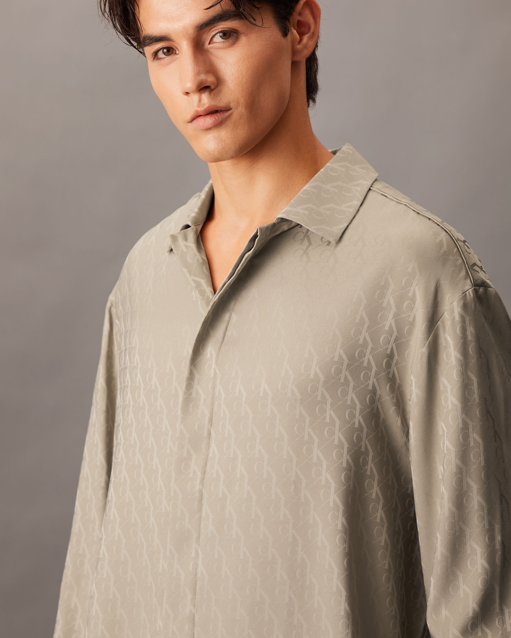 Satin Jacquard Sleep Shirt brown Calvin Klein Malaysia