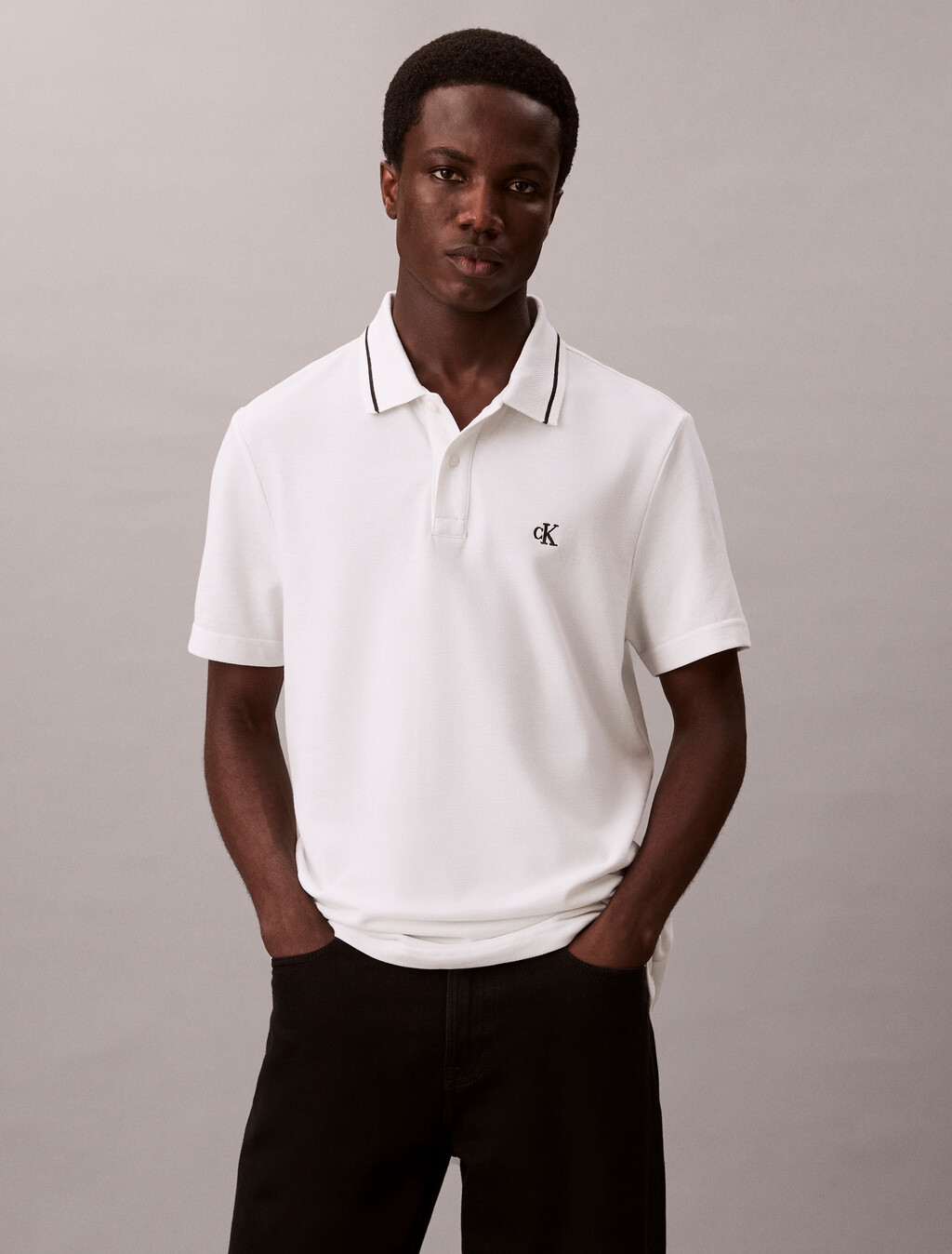Monogram Pique Tipped Polo, Blanc De Blanc, hi-res