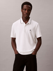 Monogram Pique Tipped Polo, Blanc De Blanc, hi-res
