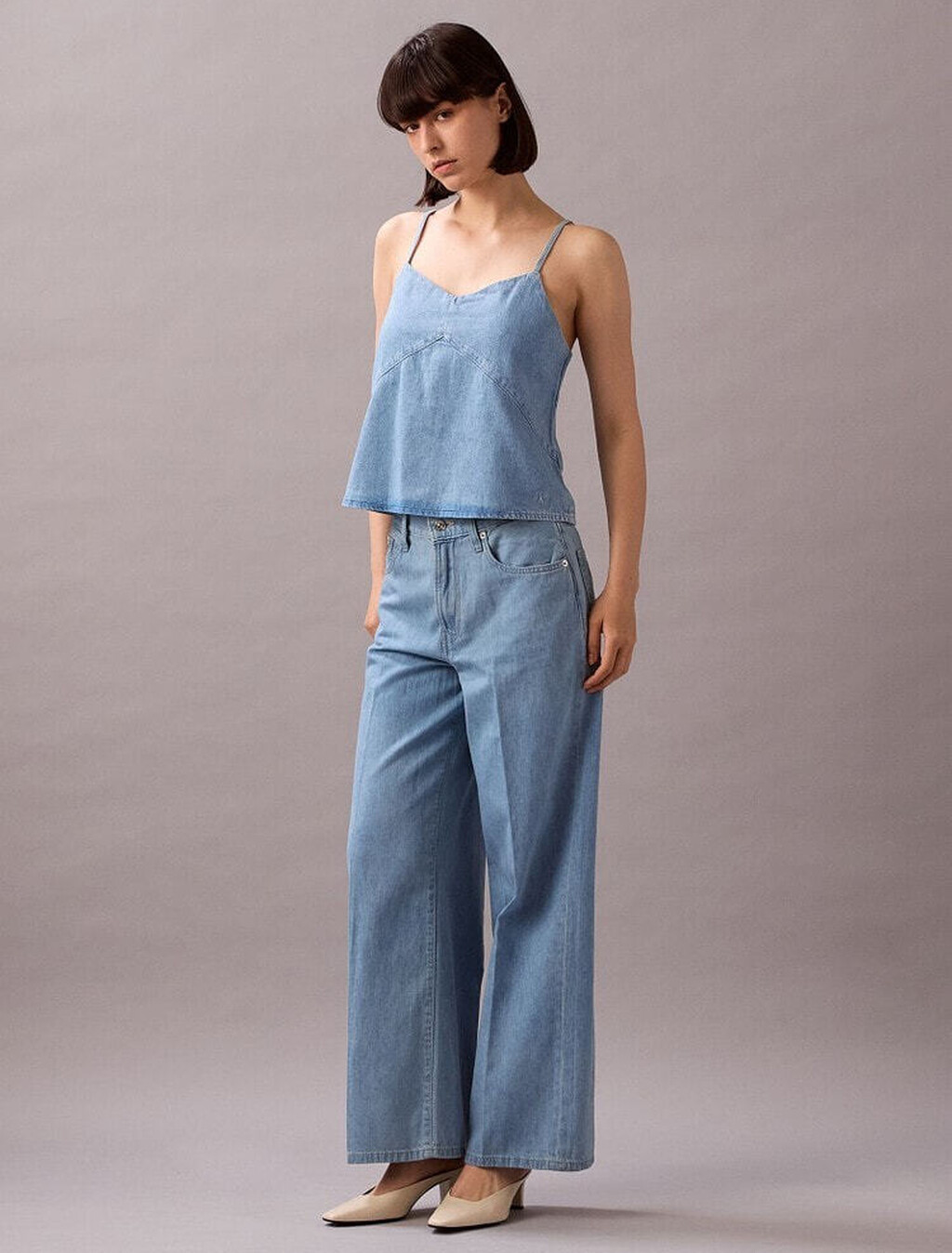 Linen Denim Tank Top, AARON INDIGO, hi-res