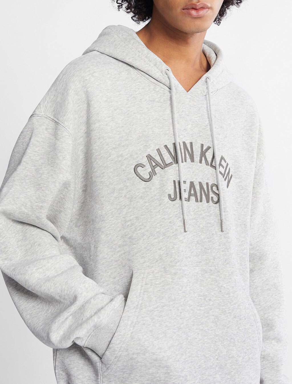 Curved Logo Relaxed Hoodie, Light Grey Heather, hi-res