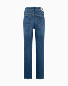 Italian Denim High Rise Slim Straight Jeans, Med Blue Side Emboss, hi-res