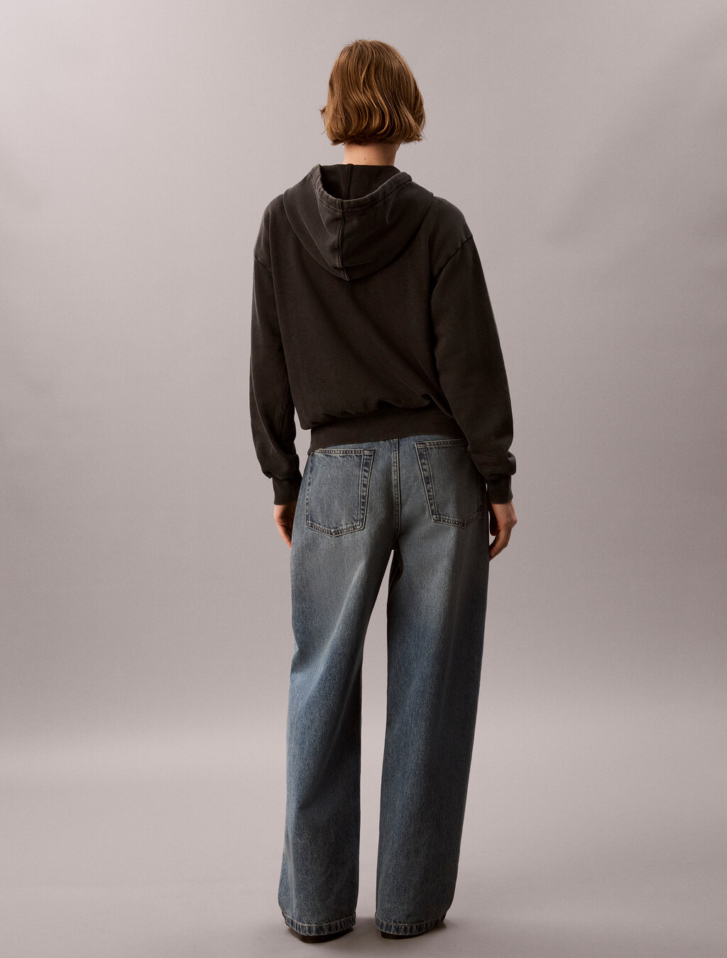 Washed Cotton Terry Zip Through Hoodie, Black, hi-res