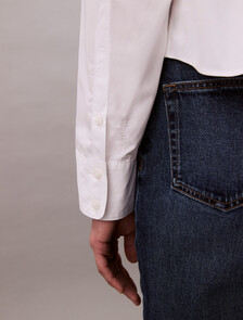 Solid Boxy Cropped Shirt, Brilliant White, hi-res