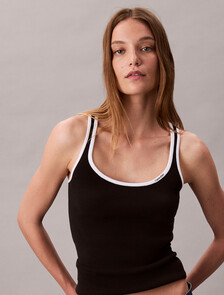 Contrast Trim Ribbed Tank Top, Black Combo, hi-res