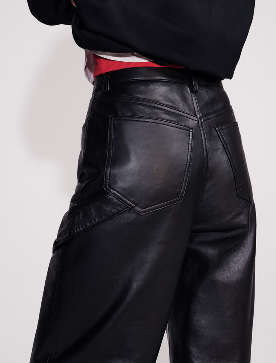 Leather Wide Leg Cargo Pants