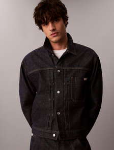 Pleated Denim Trucker Jacket, ICONIC INDIGO, hi-res