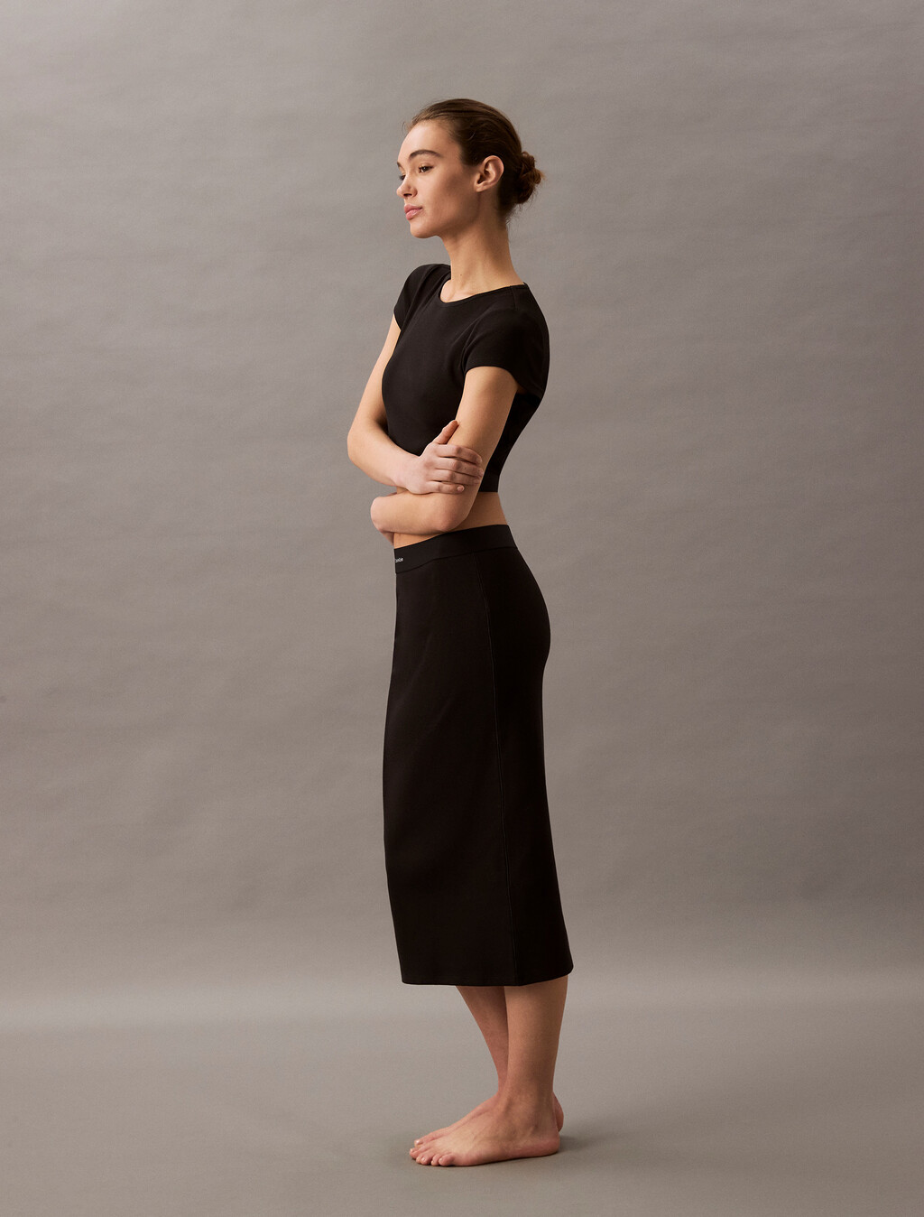 Cotton Stretch Rib Knit Skirt, Black, hi-res