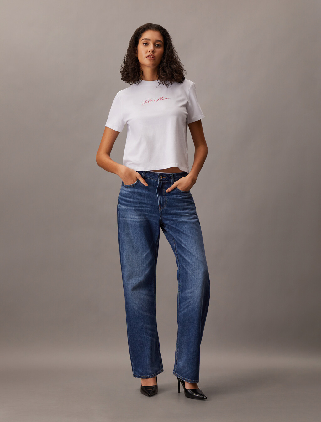 Script Glitter Slim Tee, Brilliant White, hi-res