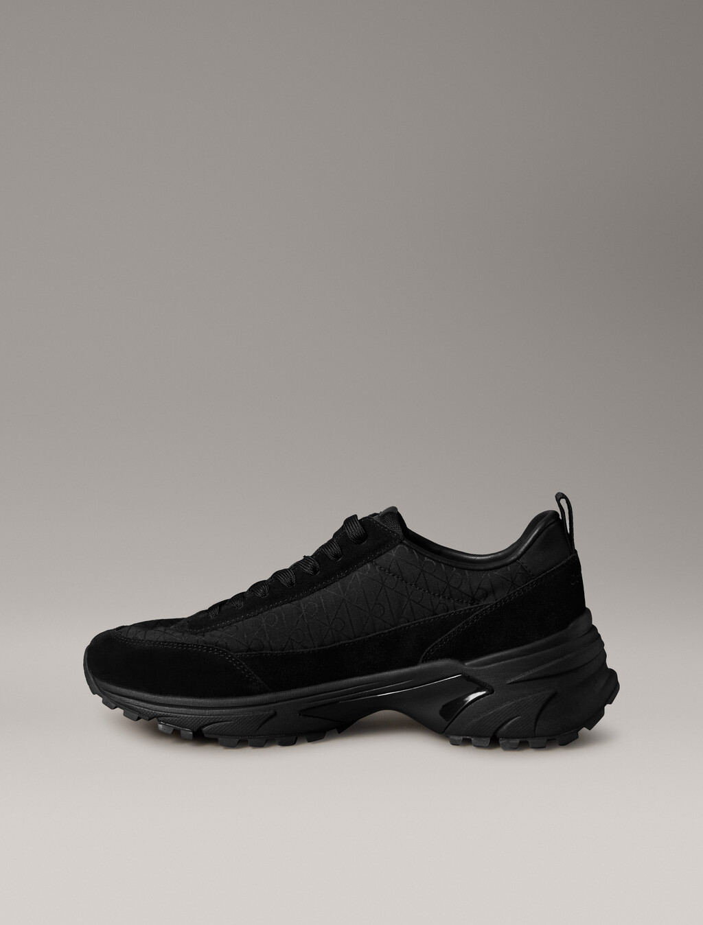 Suede and Emblem Logo Nylon Trainers, Triple Black, hi-res