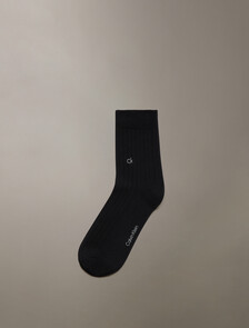 CK Logo Rib Knit Crew Sock, BLACK, hi-res