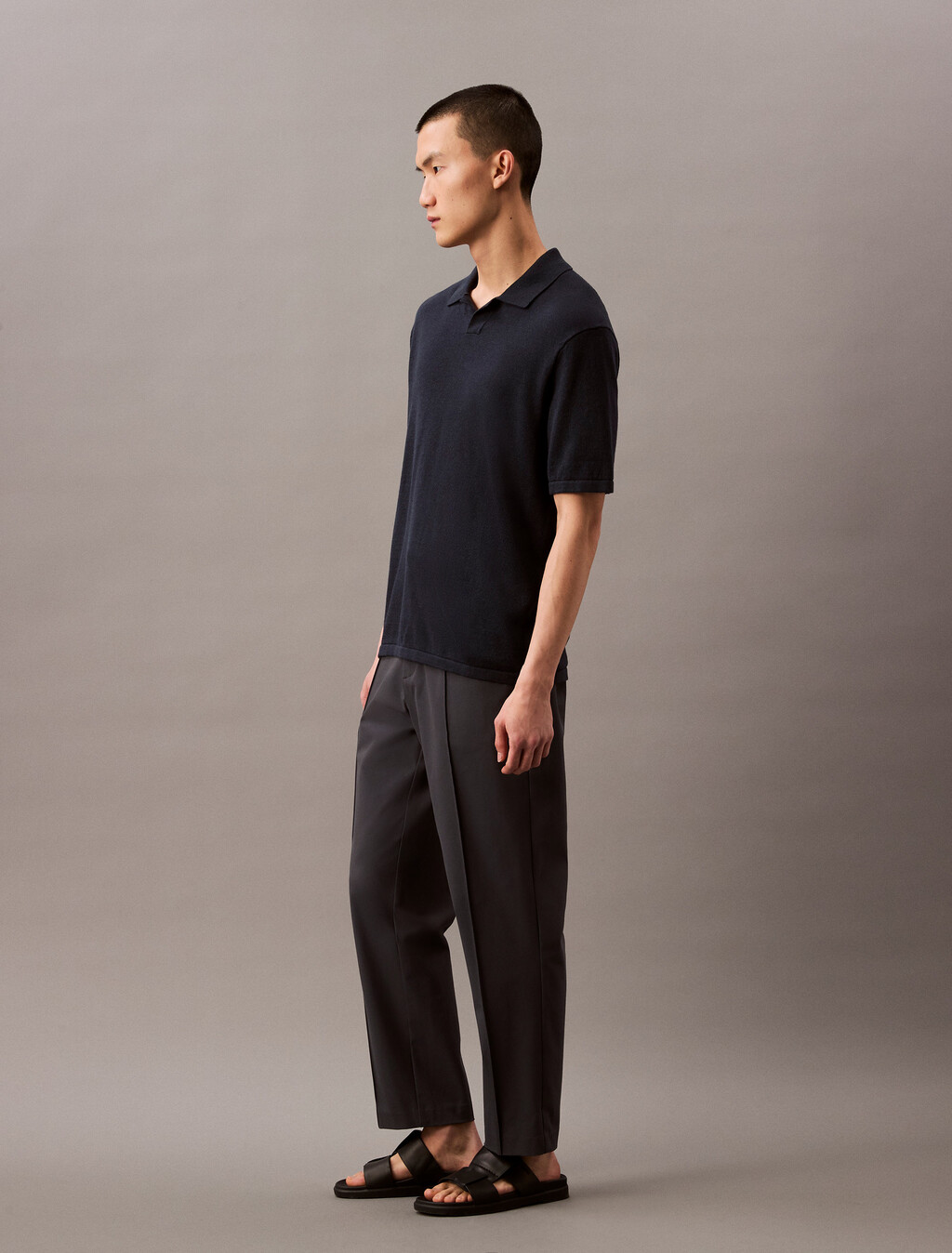 Linen Blend Short Sleeve Jumper, Carbon, hi-res