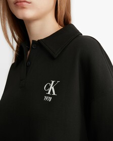 Varsity Polo Neck Pullover Sweatshirt, Ck Black, hi-res