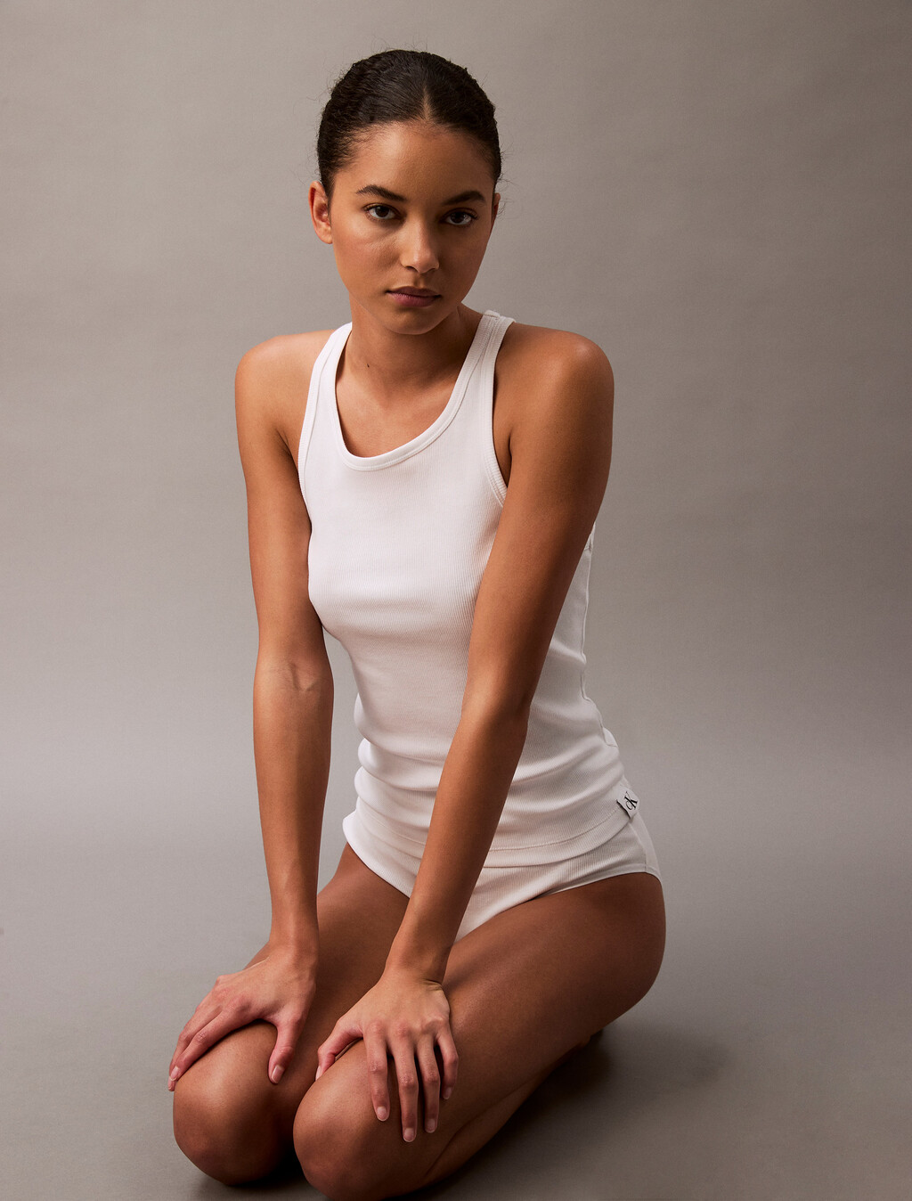Cotton Stretch Sleep Tank Top, White, hi-res