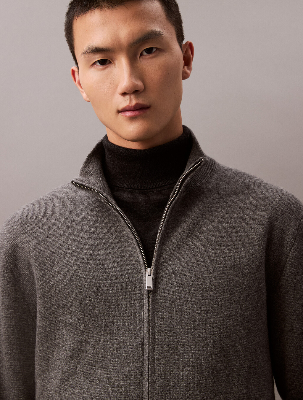 Cashmere Full Zip Sweater, Dark Cliff Htr, hi-res