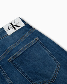 Italian Denim High Rise Slim Straight Jeans, Med Blue Side Emboss, hi-res