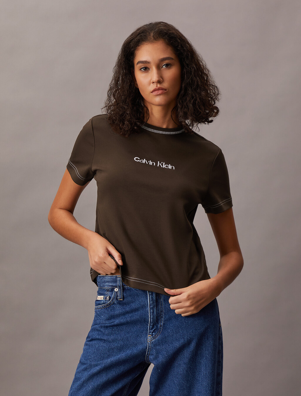 Embroidered Logo Graphic Slim T-Shirt, Brown Cork, hi-res